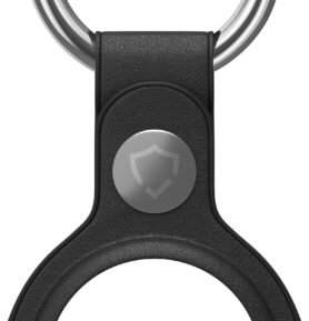AlzaGuard Genuine Leather Keychain pro Airtag černá