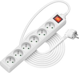 AlzaPower prodlužovací přívod 230V 6 zásuvek vypínač 5m bílý