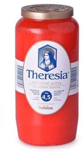 Bolsius Theresia Hřbitovní svíčka s víčkem, olejový vklad, 320 g, 100 h, červená