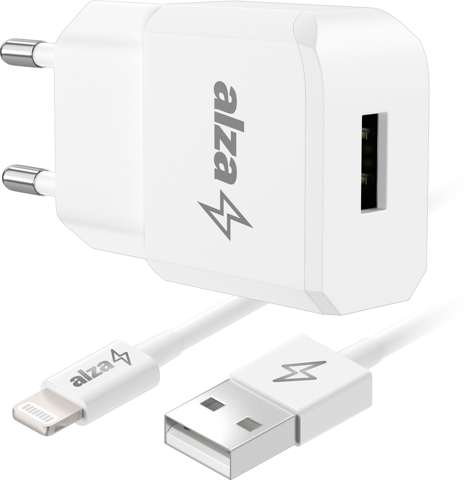 AlzaPower Compact A300 10W Bílá + Core Lightning MFi (C189) 1m bílý
