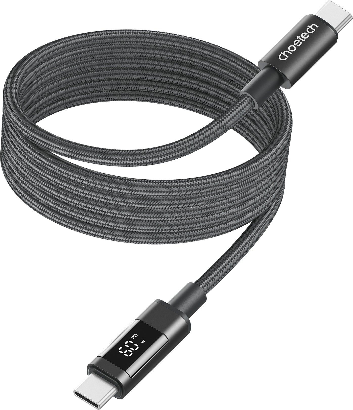 ChoeTech PD60W USB-C to USB-C Digital Display 1.2m Magnet Nylon Cable Grey