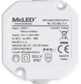 McLED Napájecí zdroj 20 W, DC12 V/1,67 A, IP67, do elektroinstalační krabice