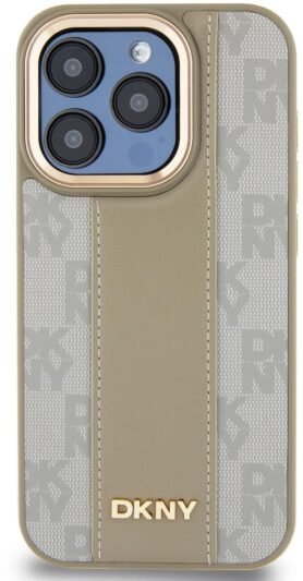 DKNY PU Leather Checkered Pattern Magsafe Zadní Kryt pro iPhone 15 Pro Max Beige