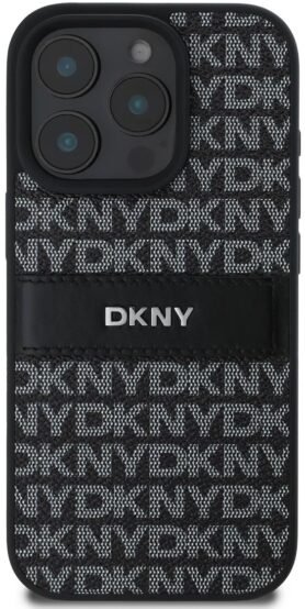 DKNY PU Leather Repeat Pattern Tonal Stripe Zadní Kryt pro iPhone 16 Pro Black