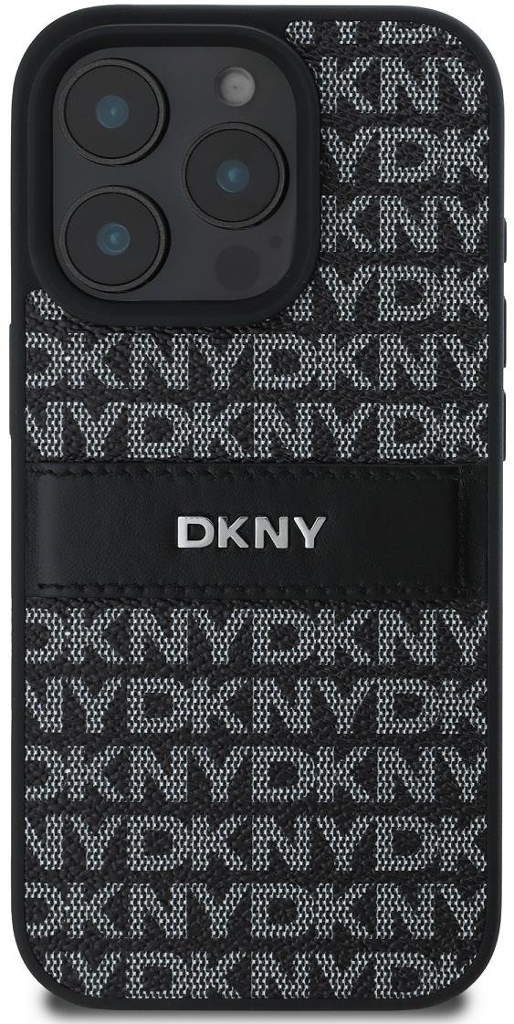DKNY PU Leather Repeat Pattern Tonal Stripe Zadní Kryt pro iPhone 16 Pro Black