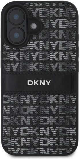 DKNY PU Leather Repeat Pattern Tonal Stripe Zadní Kryt pro iPhone 16 Plus Black