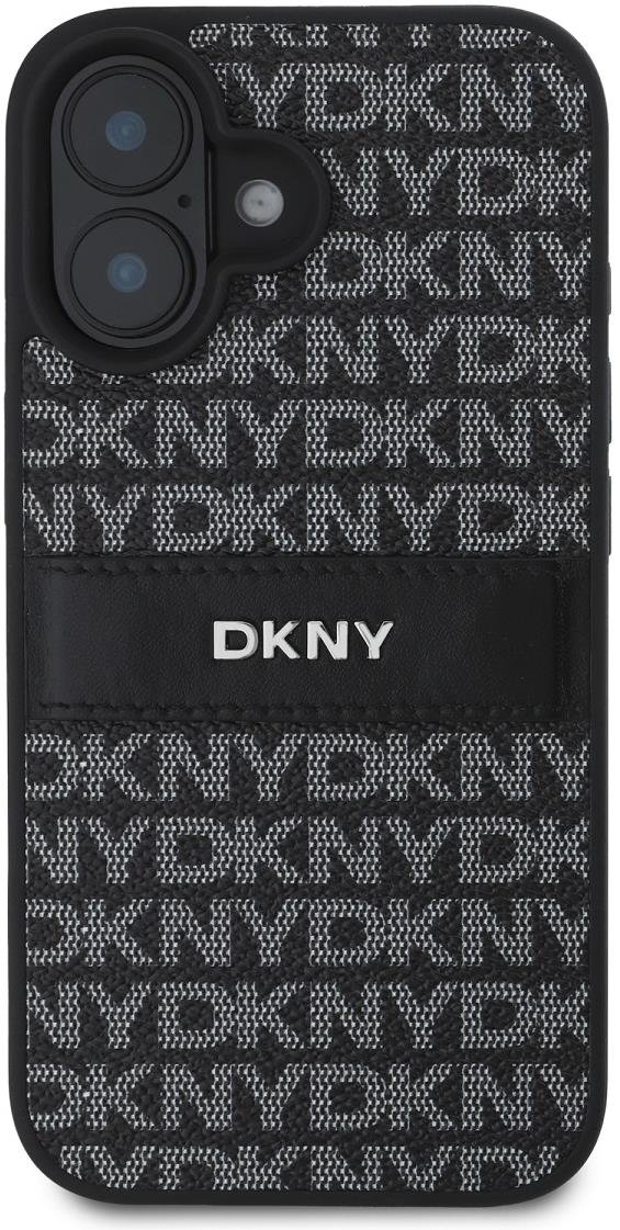 DKNY PU Leather Repeat Pattern Tonal Stripe Zadní Kryt pro iPhone 16 Plus Black