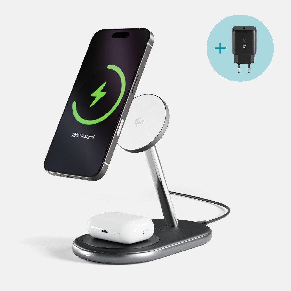 Epico UltraBase Qi2 2in1 Mag+ bezdrátový nabíjecí stojánek EX40 - černá