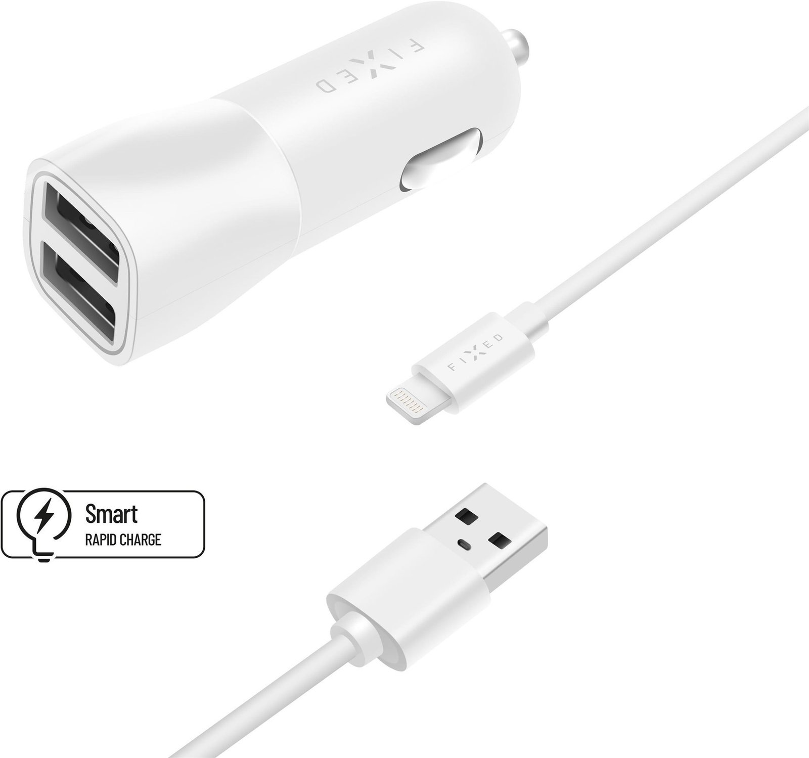 FIXED Smart Rapid Charge 15W s 2xUSB výstupem a USB/Lightning kabelem MFI certifikace bílá