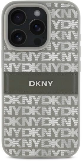 DKNY PU Leather Repeat Pattern Tonal Stripe Zadní Kryt pro iPhone 16 Pro Beige