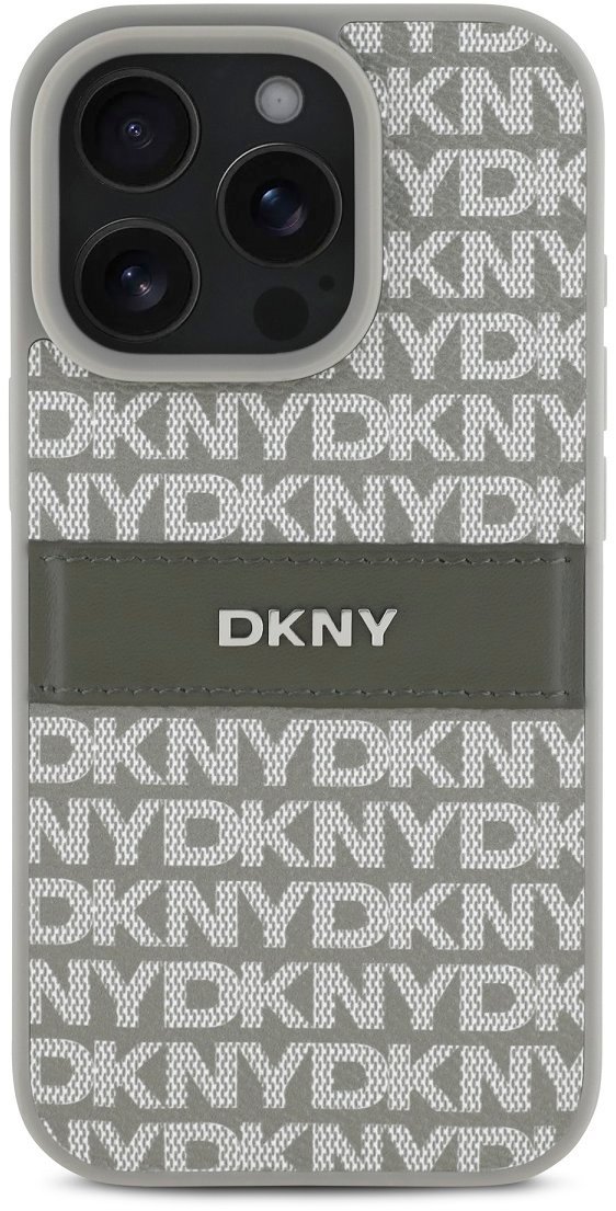DKNY PU Leather Repeat Pattern Tonal Stripe Zadní Kryt pro iPhone 16 Pro Beige