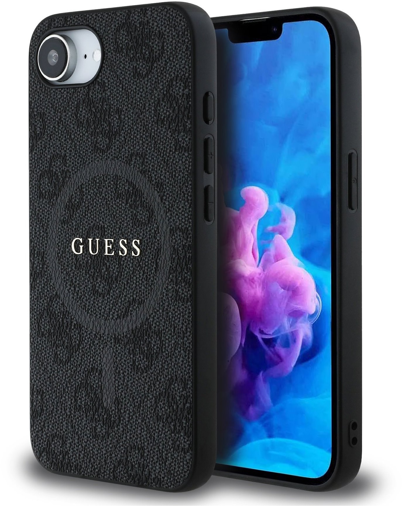Guess PU Leather 4G Colored Ring MagSafe Zadní Kryt pro iPhone 16e/17e Black