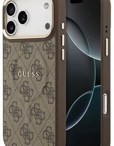 Guess PU Leather 4G Gold Frame MagSafe Zadní Kryt pro iPhone 17 Pro Max Brown