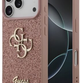 Guess PU Fixed Glitter 4G Metal Logo Zadní Kryt pro iPhone 17 Pro Pink