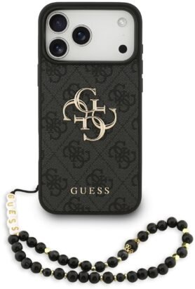 Guess PU 4G Metal Logo Strap Zadní Kryt pro iPhone 17 Pro Max Black