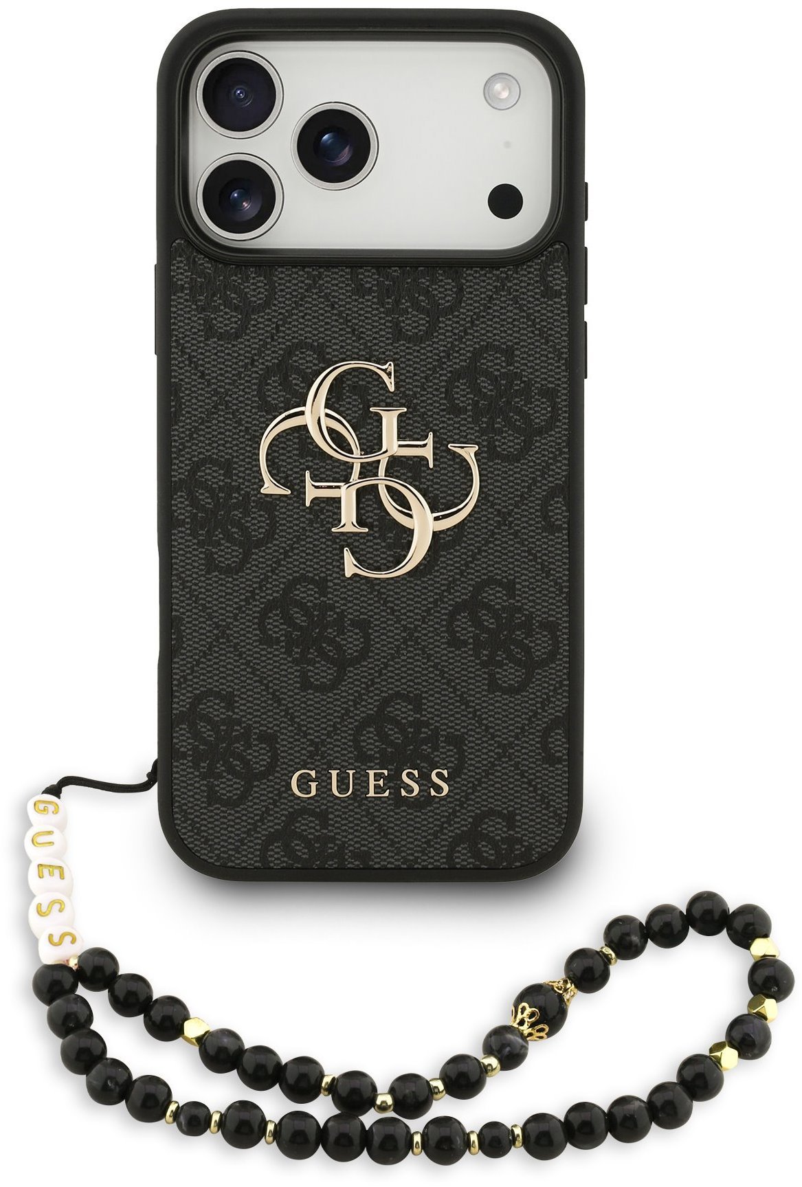 Guess PU 4G Metal Logo Strap Zadní Kryt pro iPhone 17 Pro Max Black