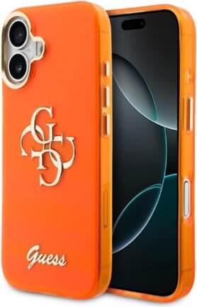 Guess IML 4G Script Metal Logo Zadní Kryt pro iPhone 17 Orange