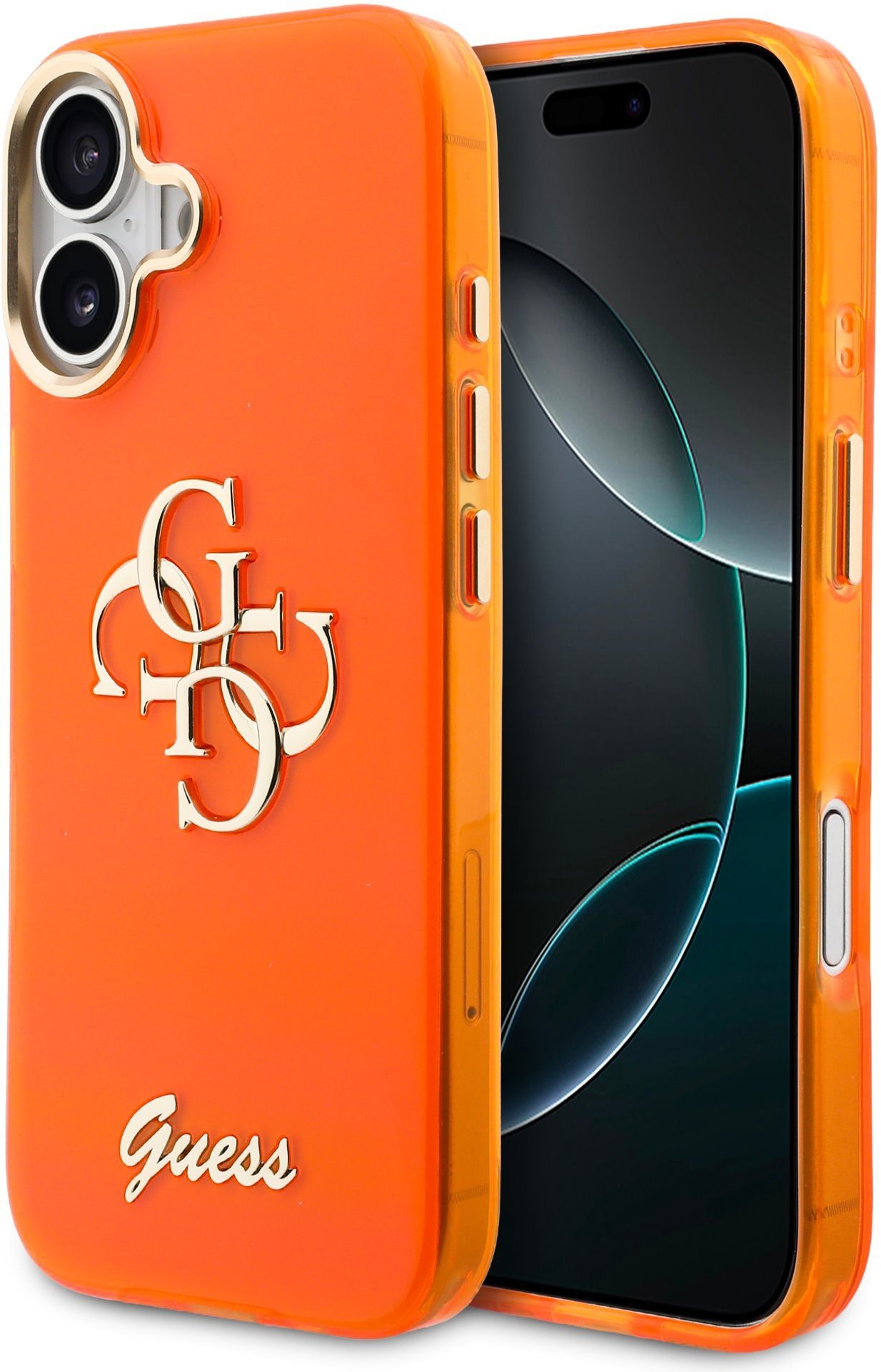 Guess IML 4G Script Metal Logo Zadní Kryt pro iPhone 17 Orange