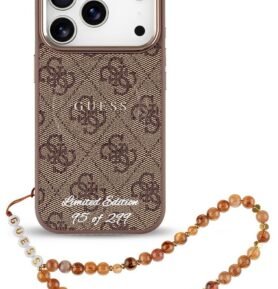 Guess PU 4G MagSafe Strap Limited Edition 299 Zadní Kryt pro iPhone 17 Pro Brown