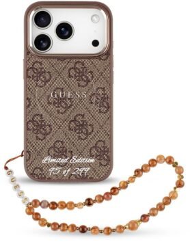 Guess PU 4G MagSafe Strap Limited Edition 299 Zadní Kryt pro iPhone 17 Pro Brown