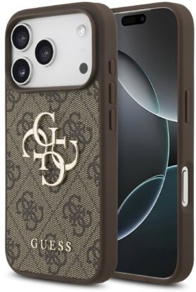 Guess PU 4G Metal Logo Zadní Kryt pro iPhone 17 Pro Brown