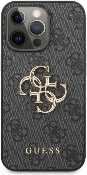 Guess PU 4G Metal Logo Zadní Kryt pro Apple iPhone 13 Pro Grey