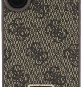 Guess PU 4G Strass Triangle Metal Logo Zadní Kryt + Crossbody Popruh pro iPhone 16 Brown
