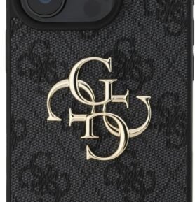 Guess PU 4G Metal Logo Zadní Kryt pro iPhone 16 Pro Grey