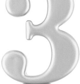 Narozeninová svíčka na dort - 3 - metalická stříbrná - 8 cm