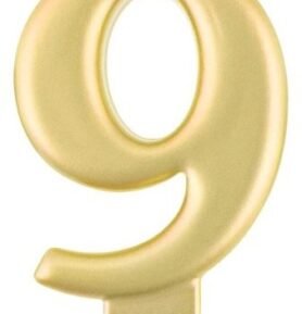 Narozeninová svíčka na dort - 9 - metalická zlatá - 8 cm