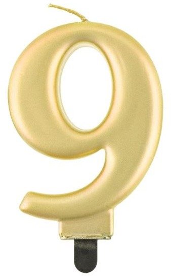 Narozeninová svíčka na dort - 9 - metalická zlatá - 8 cm