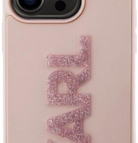 Karl Lagerfeld 3D Rubber Glitter Logo Karl Zadní Kryt pro iPhone 15 Pro Max Pink
