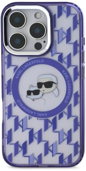 Karl Lagerfeld IML Monogram K&CH Heads MagSafe Zadní Kryt pro iPhone 16 Pro Max Purple
