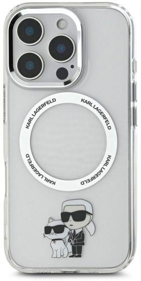 Karl Lagerfeld IML Karl and Choupette MagSafe Zadní Kryt pro iPhone 16 Pro Max Transparent