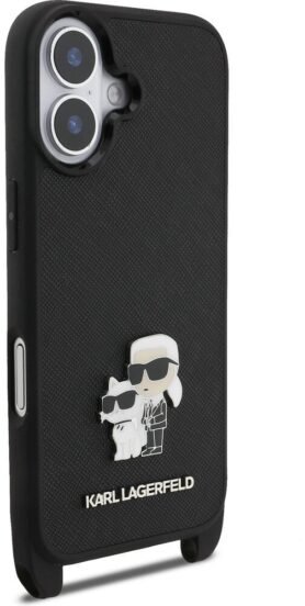 Karl Lagerfeld Saffiano Crossbody Popruh Metal Karl and Choupette Zadní Kryt pro iPhone 17 Black