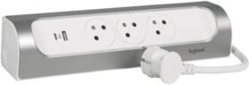 Legrand prodlužovací kabel 1 m / 3 zásuvky / s USB / hliník-bílá / PVC / 1,5 mm2