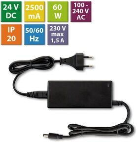 McLED Napájecí adaptér 60W, DC24V/2,5A, IP20, černý plast, s vidlicí