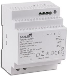 McLED Napájecí zdroj 90 W, DC12V/7.1A, IP20, na DIN lištu