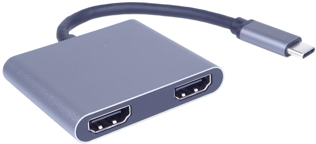 PremiumCord MST adaptér USB-C na 2x HDMI, USB3.0,  PD, rozlišení 4K a FULL HD 1080p,