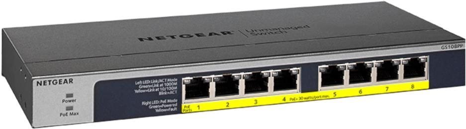 NETGEAR, 8PT POE/POE+GIGABIT UNMANAGED SWCH