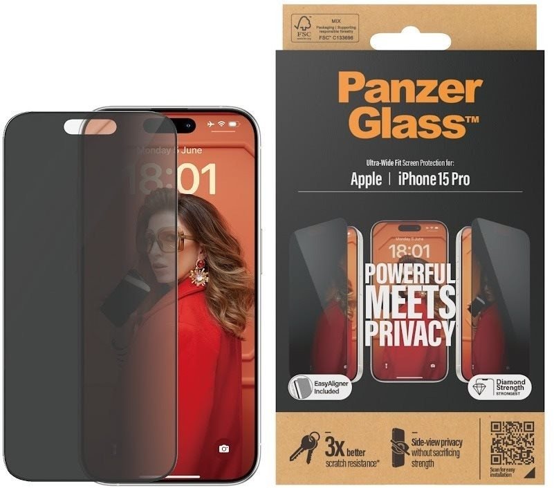 PanzerGlass Privacy Apple iPhone 15 Pro s instalačním rámečkem