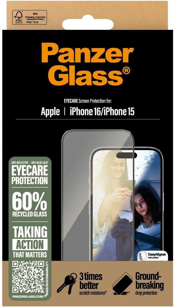 PanzerGlass EyeCare Apple iPhone 16/15 s instalačním rámečkem
