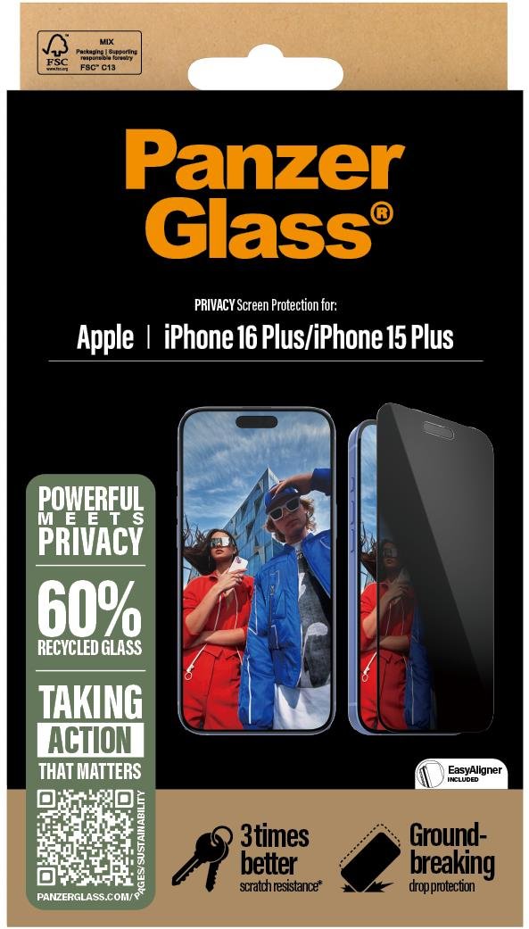PanzerGlass Privacy Apple iPhone 16 Plus/15 Plus s instalačním rámečkem