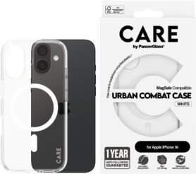 PanzerGlass CARE kryt Apple iPhone 16 MagSafe Combat čirý/bílý + záruka proti žloutnutí