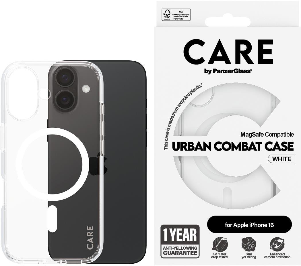 PanzerGlass CARE kryt Apple iPhone 16 MagSafe Combat čirý/bílý + záruka proti žloutnutí