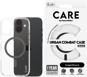 PanzerGlass CARE kryt Apple iPhone 16 MagSafe Combat čirý/černý + záruka proti žloutnutí