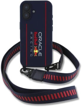 Red Bull Silicone Vertical Logo MagSafe Zadní Kryt + Crossbody Popruh pro iPhone 16 Navy