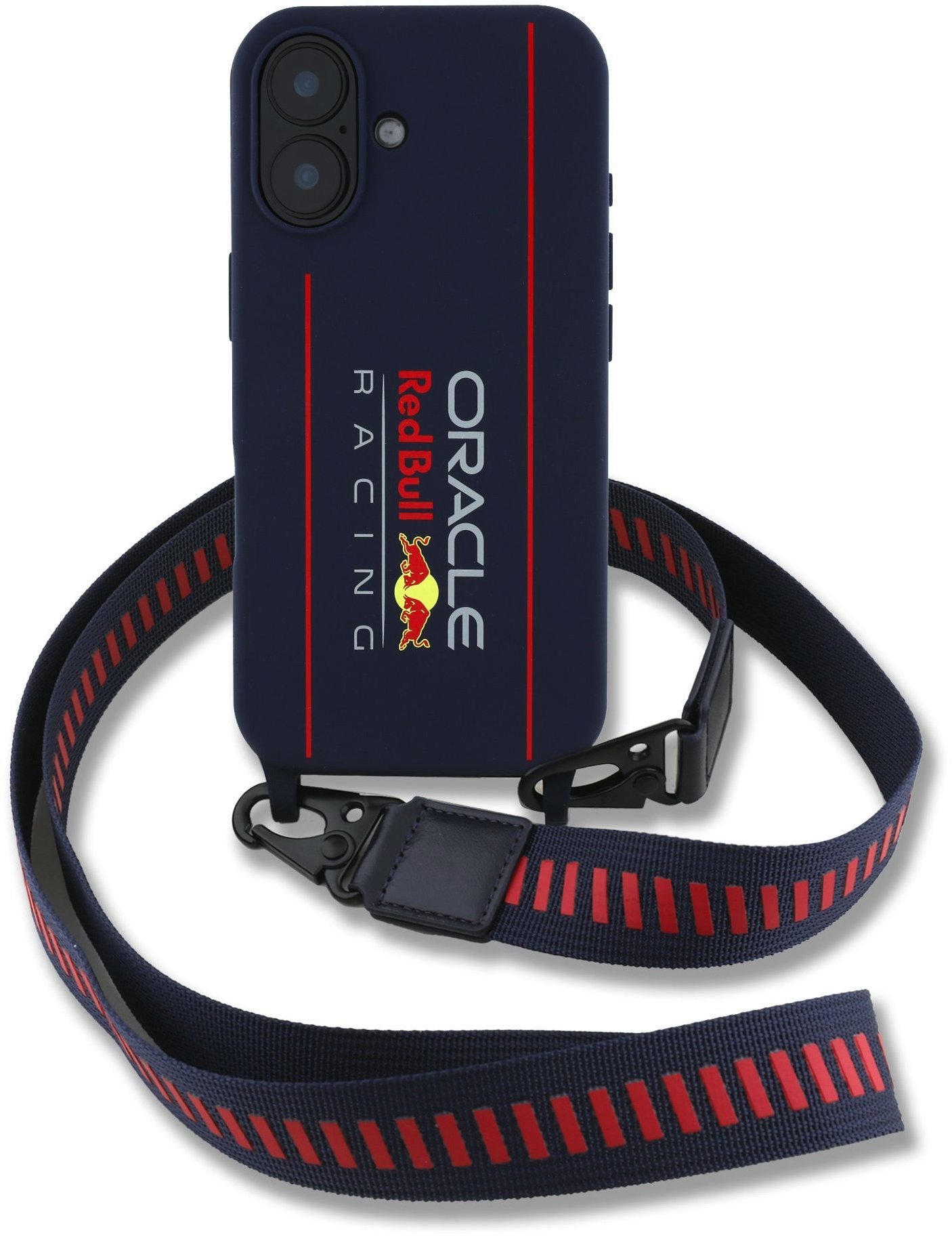 Red Bull Silicone Vertical Logo MagSafe Zadní Kryt + Crossbody Popruh pro iPhone 16 Navy