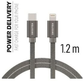 Swissten textilní datový kabel USB-C/Lightning 2m stříbrný