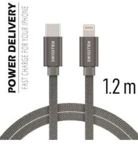 Swissten textilní datový kabel USB-C/Lightning 2m stříbrný